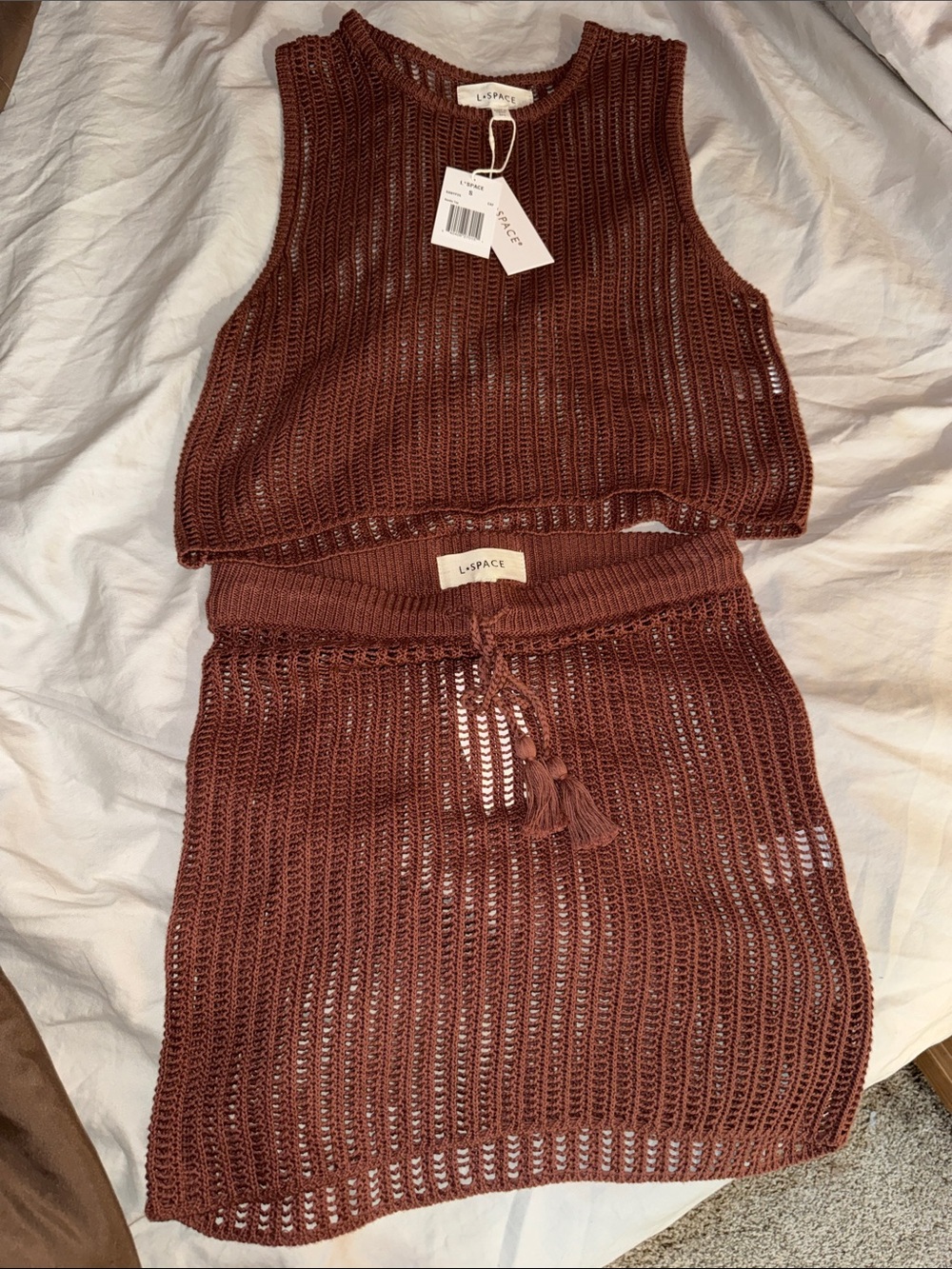 L*SPACE Women’s Rust Brown Crochet Tank & Skirt Swimwear Coverup Set